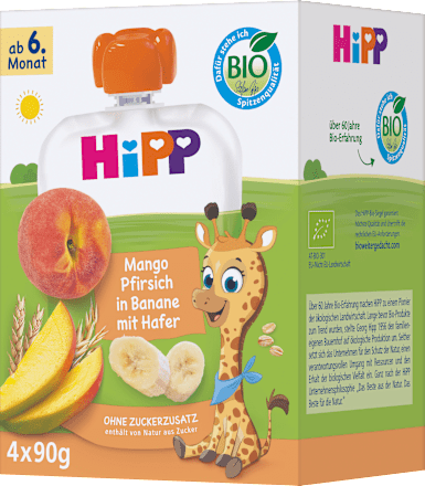 Quetschie Mango, Pfirsich in Banane mit Hafer ab dem 6. Monat (4x90 g), 360 g