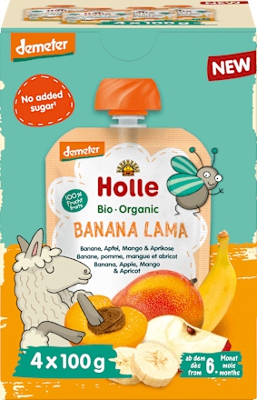 Holle Quetschie Banana Lama, Banane, Apfel, Mango & Aprikose ab dem 6. Monat (4x100 g), 400 g