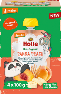 Holle Quetschie Panda Peach, Pfirsich, Aprikose, Banane mit Dinkel ab 8 Monaten (4x100 g), 400 g