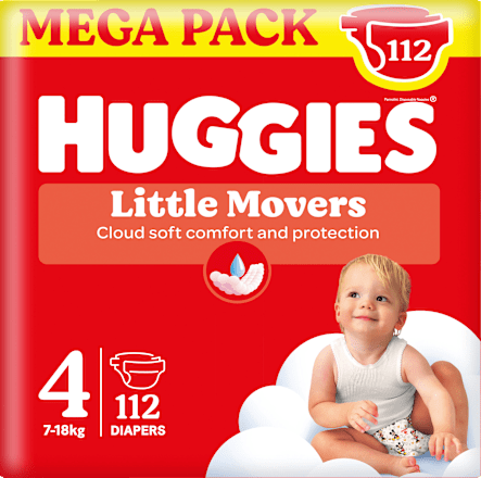 Luiers Little Movers maat 4 (7-18 kg), megapak, 112 stuks