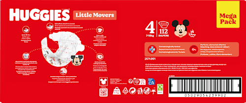 Luiers Little Movers maat 4 (7-18 kg), megapak, 112 stuks