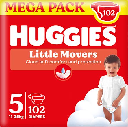 Luiers Little Movers Maat 5 (11-25 kg), megapak, 102 stuks