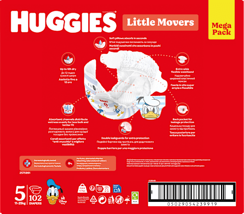 Luiers Little Movers Maat 5 (11-25 kg), megapak, 102 stuks