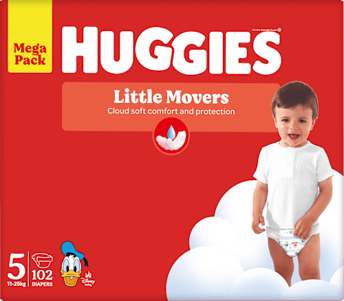 Luiers Little Movers Maat 5 (11-25 kg), megapak, 102 stuks