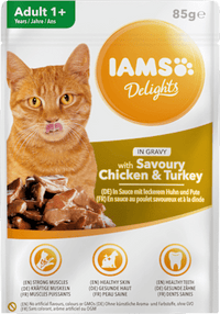 Nat kattenvoer, Delights, Kip &amp; Kalkoen in Saus, 85 g