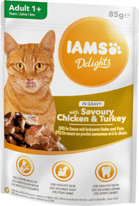 Nat kattenvoer, Delights, Kip &amp; Kalkoen in Saus, 85 g