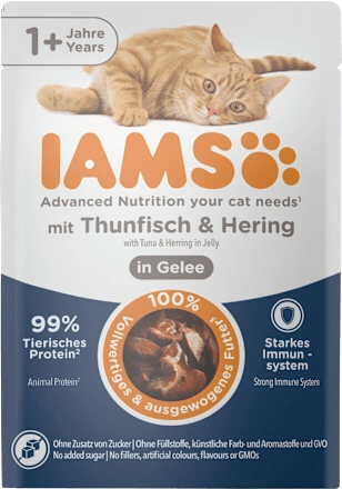 Nassfutter Katze mit Thunfisch & Hering in Gelee, 85 g