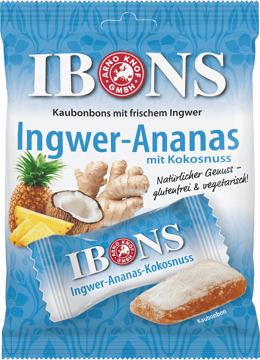 Bonbons IBONS, bonbons gommés gingembre-ananas à la noix de coco, 92 g