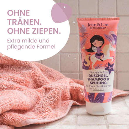 Kinder Duschgel, Shampoo & Spülung 3in1 magische Feen, 200 ml Jean&Len