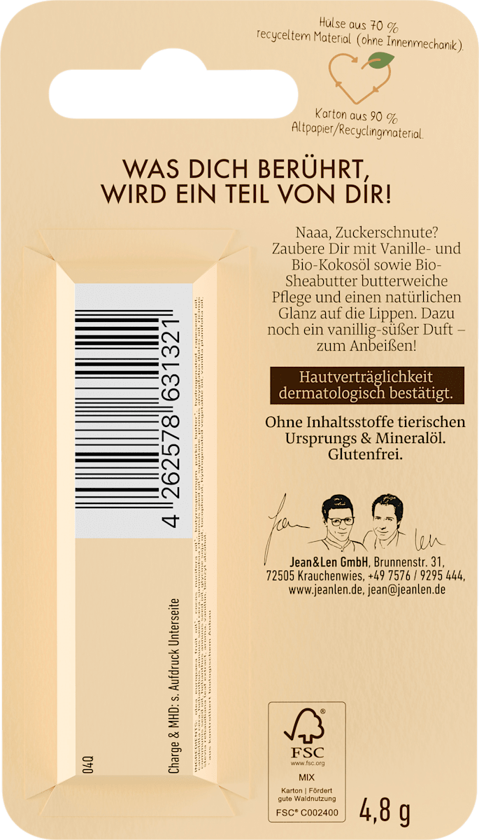 Jean&Len Lippenpflege Vanille, 4,8 g
