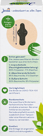 Waschbare Binde schwarz Lang nature, 1 St Jessa