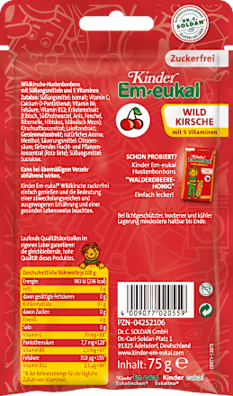 Bonbon, Wildkirsche für Kinder, zuckerfrei, 75 g