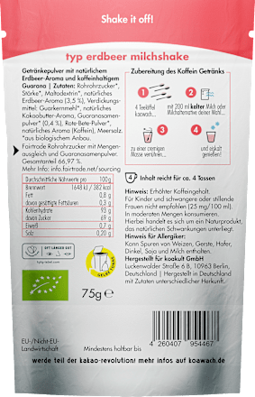 Getränkepulver, Milchshake Erdbeere, 75 g koawach