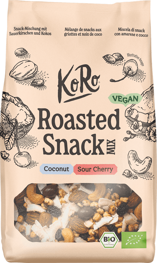 KoRo Mélange de noix et de fruits secs, Roasted Snack Mix aux cerises acidulées et à la noix de coco, 160 g
