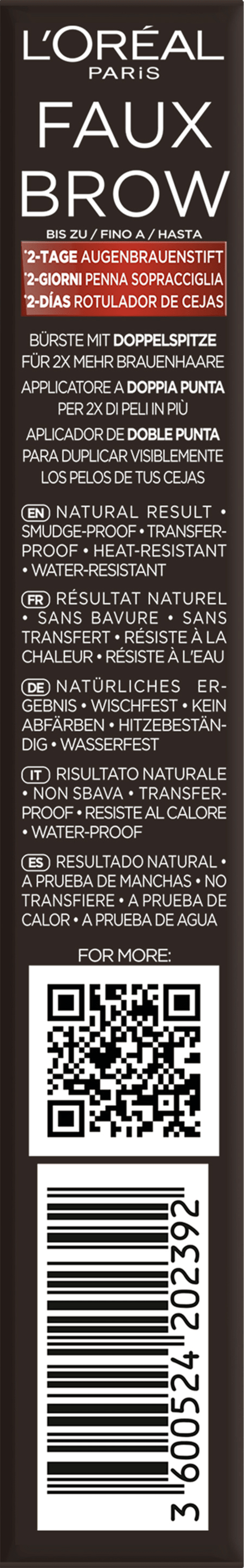 L'ORÉAL PARiS Stylo à sourcils Infaillible Faux Brow Granite, 1 ml