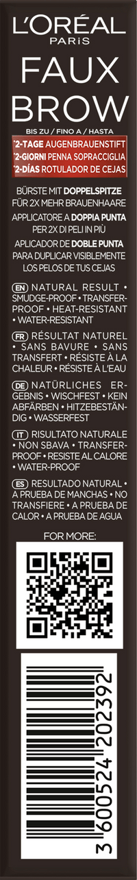 L'ORÉAL PARiS Stylo à sourcils Infaillible Faux Brow Granite, 1 ml