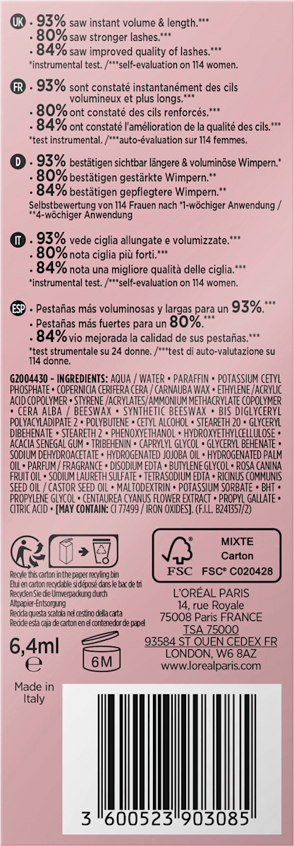 Mascara Lash Paradise Black, 6,4 ml