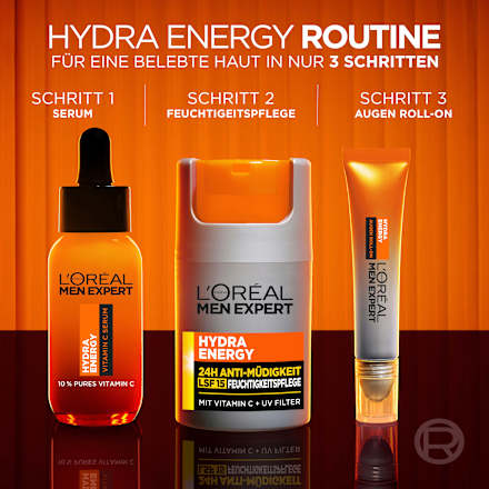 Gesichtscreme Hydra Energy, Feuchtigkeitspflege mit Vitamin C, 24h Anti-Müdigkeit LSF 15, 50 ml L'ORÉAL PARiS MEN EXPERT