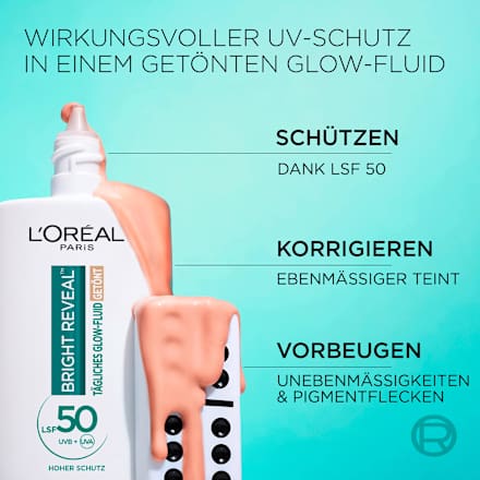 Fluid Glow Bright Reveal Getönt Hell LSF 50, 50 ml L'ORÉAL PARiS REVITALIFT