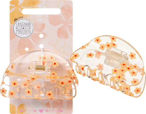 LANGHAARMÄDCHEN Haarklammer mit Blumen, transparent, 1 St