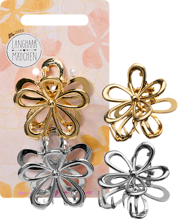 LANGHAARMÄDCHEN Haarklammern Blumen, Gold- & Silberoptik, 2 St