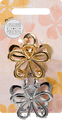 LANGHAARMÄDCHEN Haarklammern Blumen, Gold- & Silberoptik, 2 St