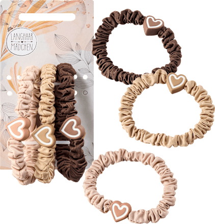 Scrunchies gerafft mit Herz-Charm, 3 St Langhaarmädchen