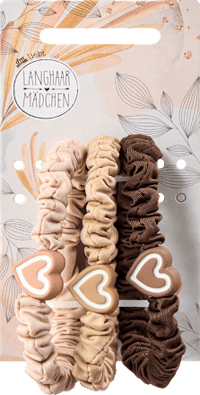 Scrunchies gerafft mit Herz-Charm, 3 St Langhaarmädchen
