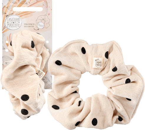 Scrunchies Polka Dots, Beige-Schwarz, 1 St Langhaarmädchen
