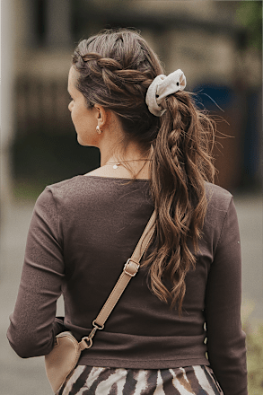 Scrunchies Polka Dots, Beige-Schwarz, 1 St Langhaarmädchen