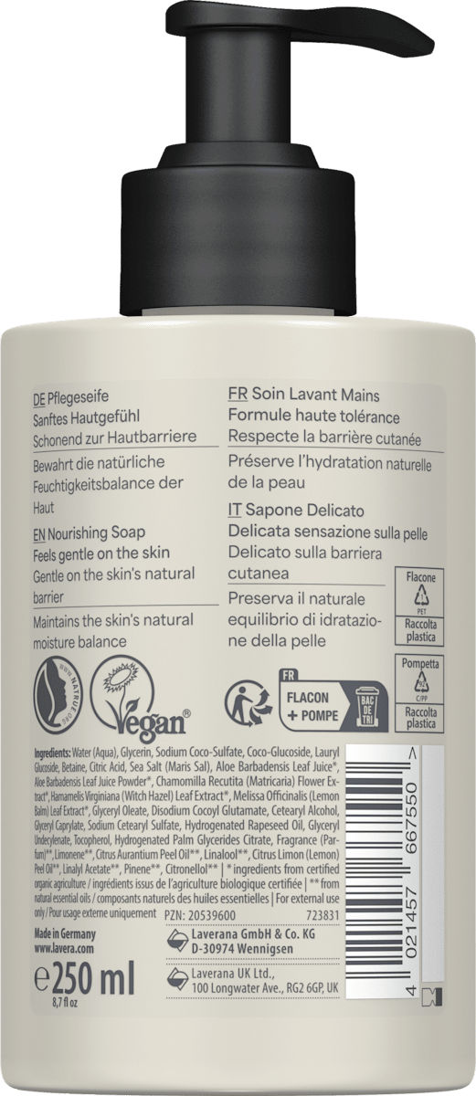 lavera NATURKOSMETIK Flüssigseife Basis sensitiv milde Pflegeseife, 250 ml