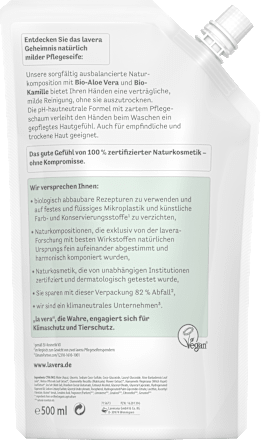 Vloeibare zeepbasis gevoelig met biologische aloë vera en biologische kamille, navulverpakking, 500 ml