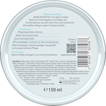 Gesichtscreme Basis Sensitiv in der Dose, 150 ml