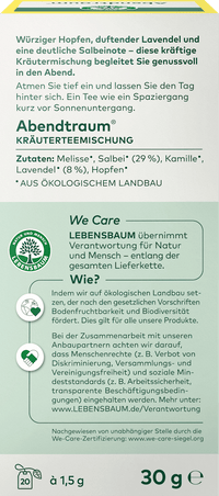 LEBENSBAUM Kräutertee, Abendtraum (20 Beutel), 30 g