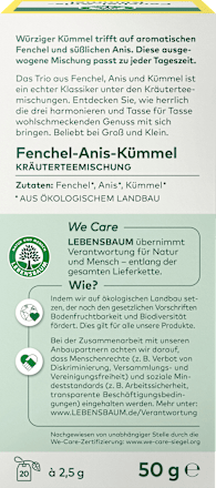 Kräutertee Fenchel-Anis-Kümmel (20 Beutel), 50 g