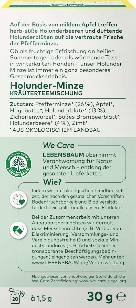 Kräutertee, Holunder-Minze (20 Beutel), 30 g