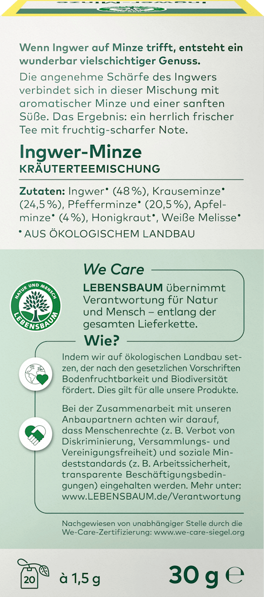 LEBENSBAUM Kräutertee, Ingwer-Minze (20 Beutel), 30 g