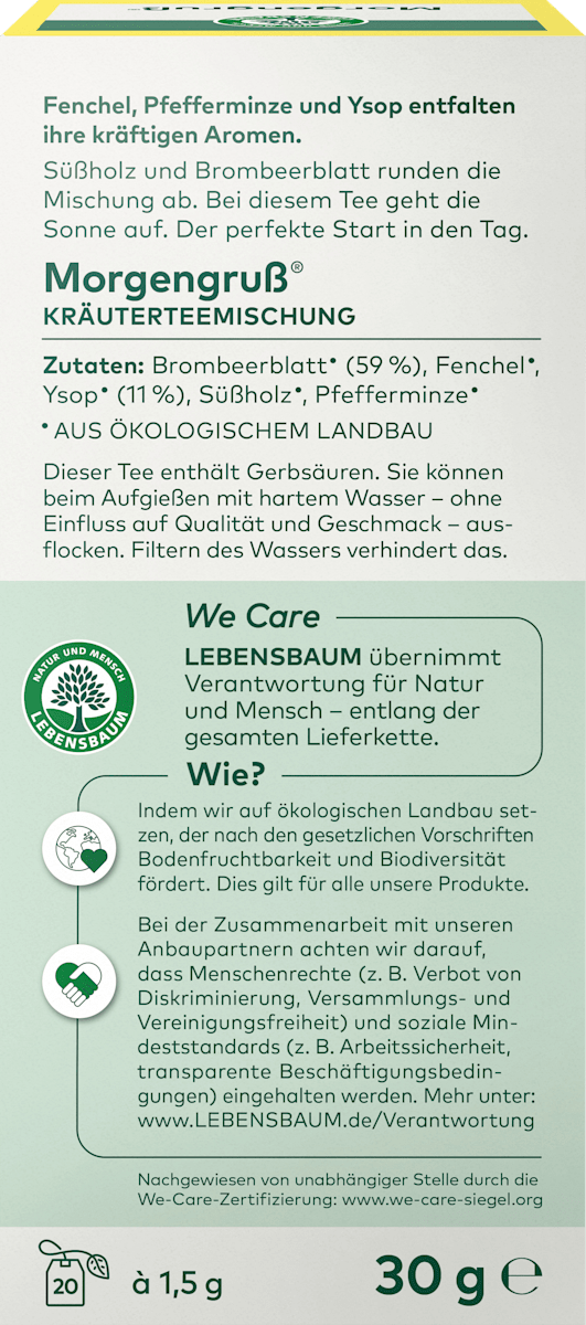 LEBENSBAUM Kräutertee, Morgengruß (20 Beutel), 30 g