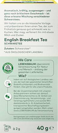 Schwarzer Tee "English Breakfast" (20 Beutel), 40 g