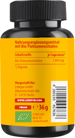 Bio Flohsamenschalen Kapseln 60 St, 36 g