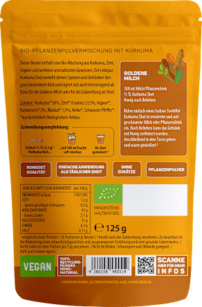 Pflanzenpulver, Kurkuma Shot, 125 g