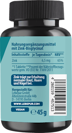 Zink Tabletten 180 St, 45 g