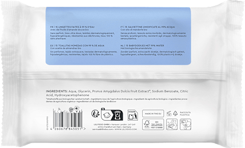 Vochtige doekjes met 99% water, reisformaat, 15 stuks