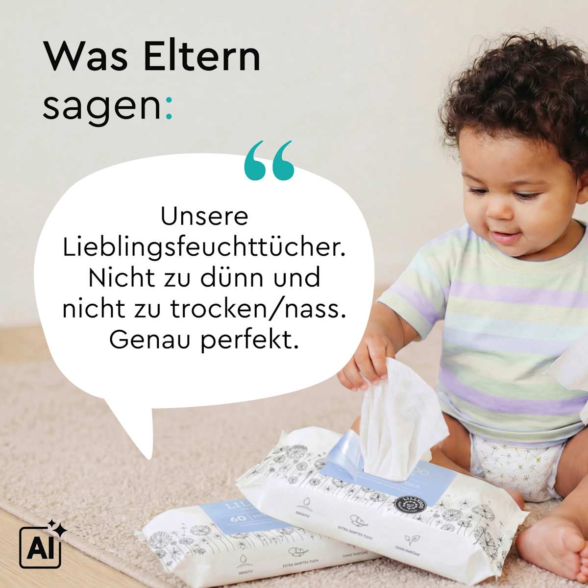 Feuchttücher mit 99% Wasser, 60 St