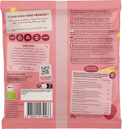 Babysnack Mais Linse, Hafer & Erdbeere ab 6 Monaten, 20 g