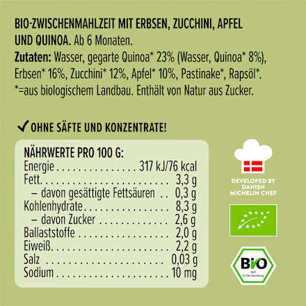 Quetschie Erbsen, Zucchini, Apfel und Quinoa, ab 6 Monaten, 100 g