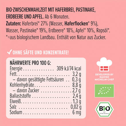 Quetschie Haferbrei, Pastinake, Erdbeere und Apfel, ab 6 Monaten, 100 g
