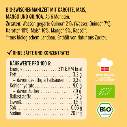 Quetschie Karotte, Mais, Mango und Quinoa, ab 6 Monaten, 100 g