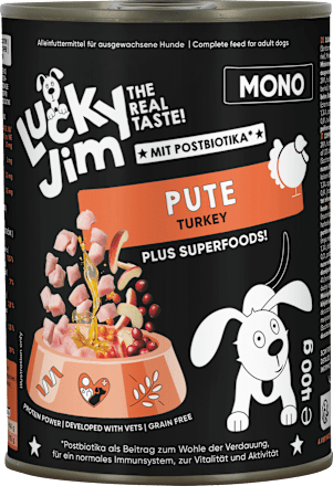 Nassfutter Hund mit Pute & Superfoods, 400 g Lucky Jim