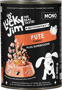 Nassfutter Hund mit Pute & Superfoods, 400 g Lucky Jim